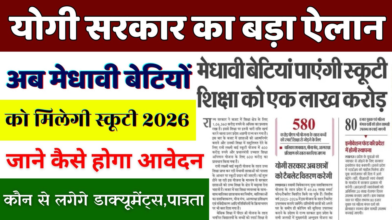 Rani laxmi bai yojana 2026 online apply : सरकार का बड़ा ऐलान, मेधावी छात्राओं को मिलेगी स्कूटी जाने कैसे करना है आवेदन